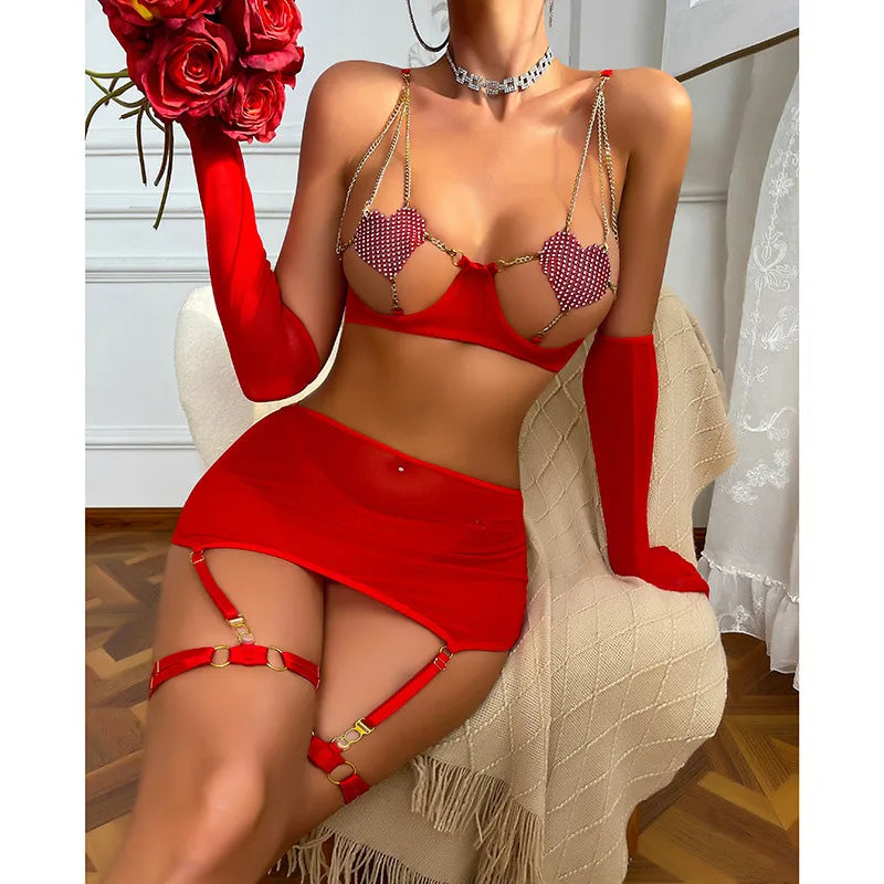 Export  New Sexy Intimates Sexy Women's Mesh Miniskirt Garter Belt Combination Sexy Suit