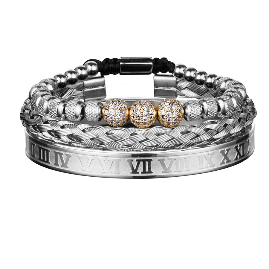 hot sale 3 Diamond Ball ten diamond bracelet set stainless steel mesh bracelet wholesale luxury men's accessories