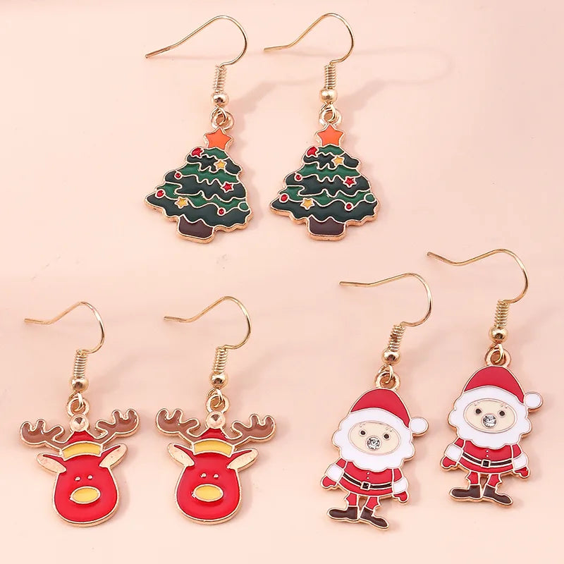 fashion christmas tree santa claus snowman alloy plating inlay rhinestones women's drop earrings 1 set
