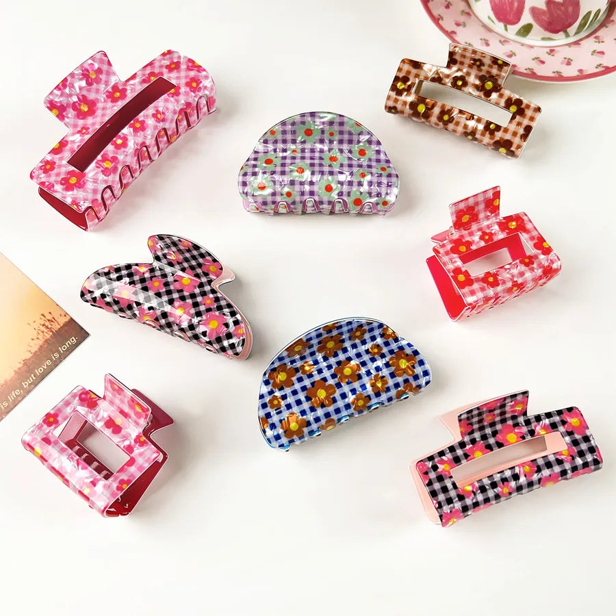 Retro PVC Floral Print Hair Claw New Elegance High-End Feeling Bun Shark Clip Small Flower Hair Clip Hair Accessories