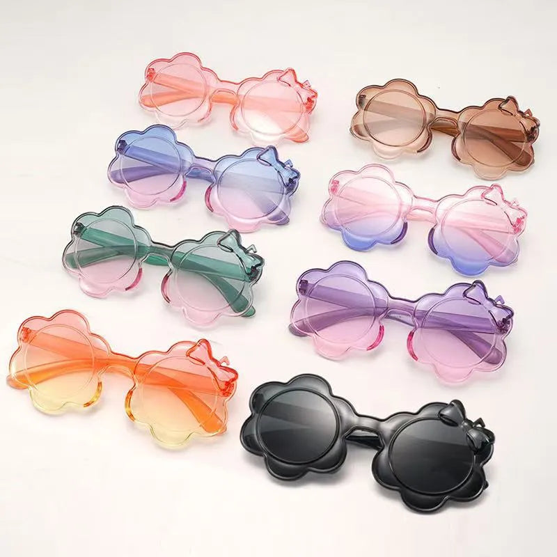 One-Piece Colorful Kidsren's Sunglasses Round Frame Kidsren's Bow Glasses Sun Protection Baby Sunflower Sunglasses