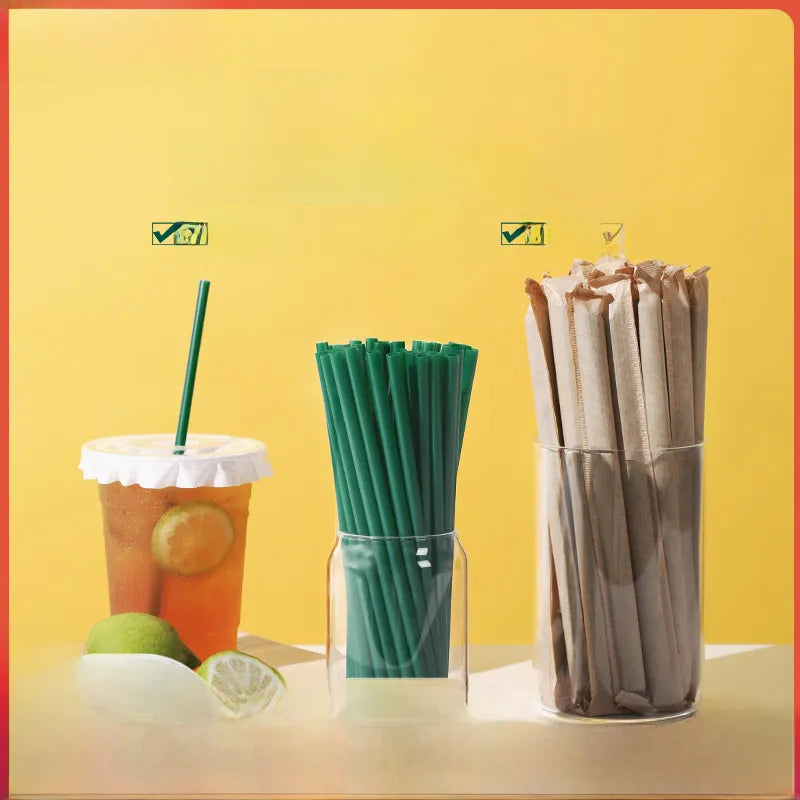 Disposable straw thick separate packaging commercial food grade plastic green hot drink pearl milk tea coffee special thin