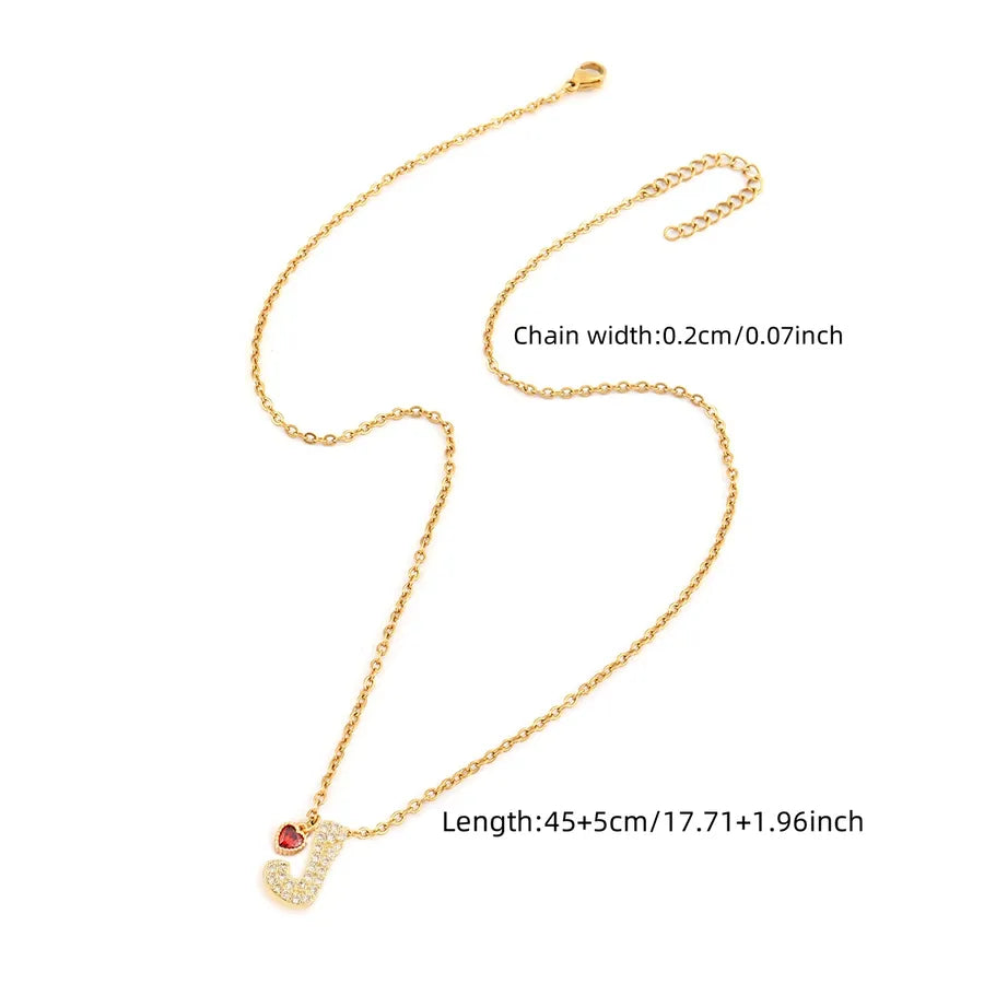 Wholesale Jewelry Elegant Simple Style Classic Style Letter Heart Shape 201 Stainless Steel Artificial Crystal Copper cable chain Pendant Necklace