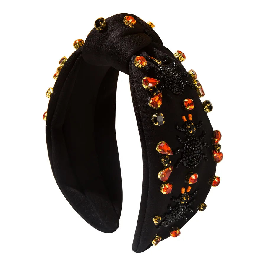 New Dark Style Beaded Spider Knot Wide Edge Hair Accessory Diamond Embedded Party Headband Women's Fashionable Hairband