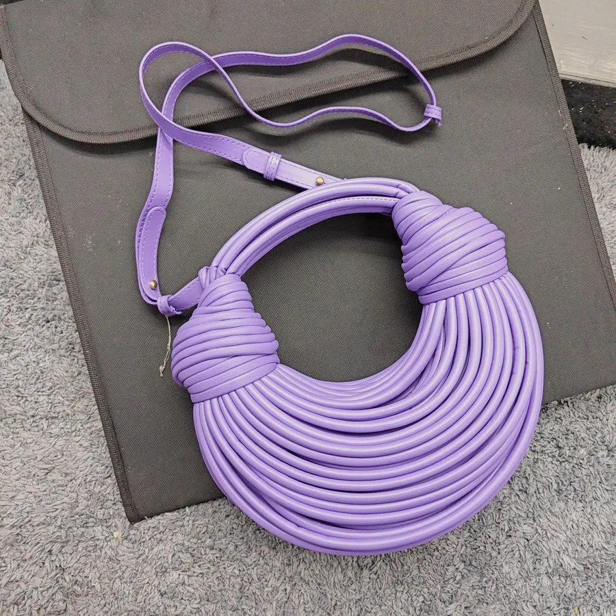 Women's Small Pu Leather Stripe Elegant Vacation Dumpling Shape Zipper Straw Bag