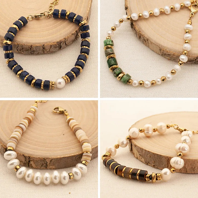 Retro Geometric Artificial Pearl natural stone Wholesale Bracelets