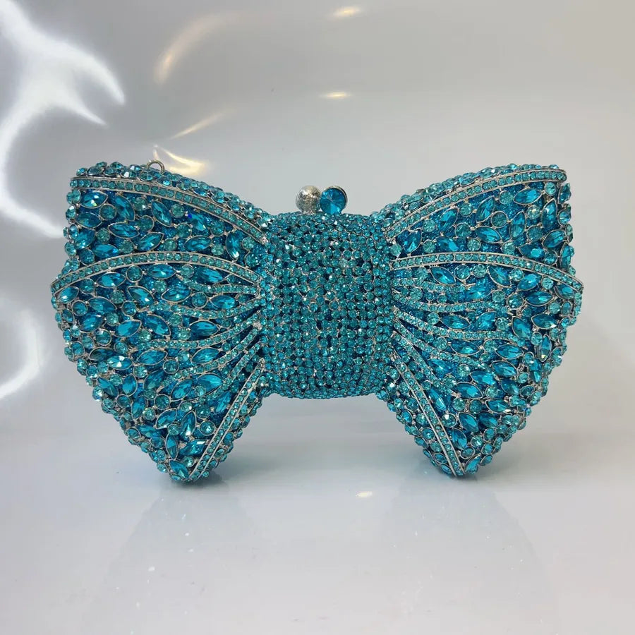 banquet dress with diamond Bow and Diamond evening bag with gem bag for women New Bow Clutch