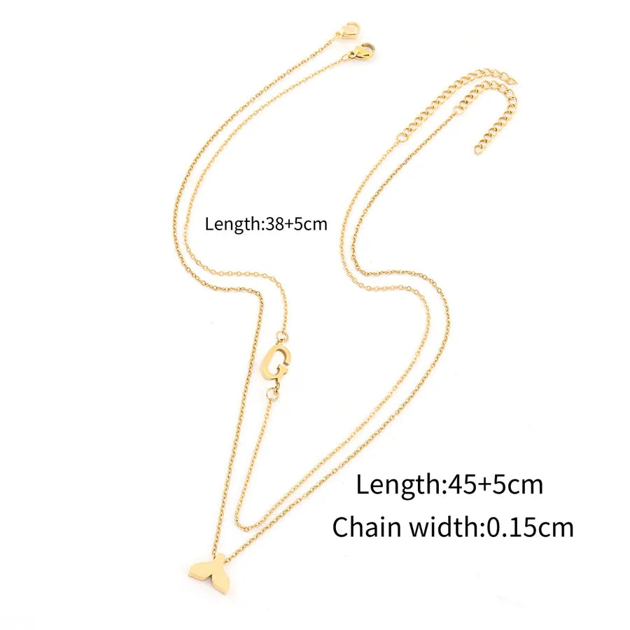Wholesale Jewelry Elegant Simple Style Letter Fish Tail 201 Stainless Steel 304 Stainless Steel cable chain Pendant Necklace