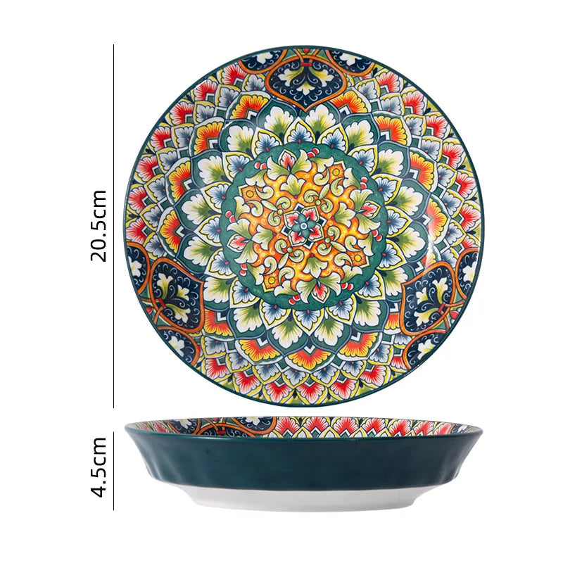 Bohemian Ceramic Tableware Bilitis Dishes Light Luxury Hand-painted Creative Household Rice Bowl Soup Bowl Dish Plate