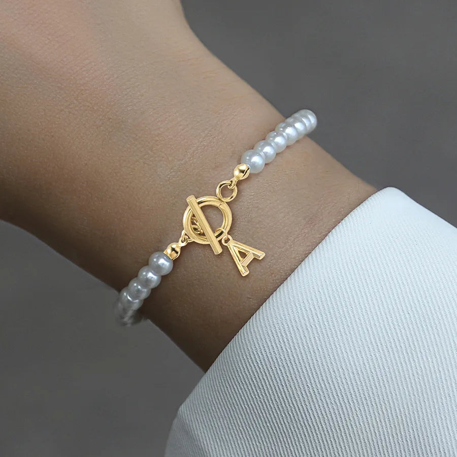 Elegant Vintage Style Classic Style Letter 304 Stainless Steel Artificial Pearl Beaded Chain Beaded Bracelets Wholesale