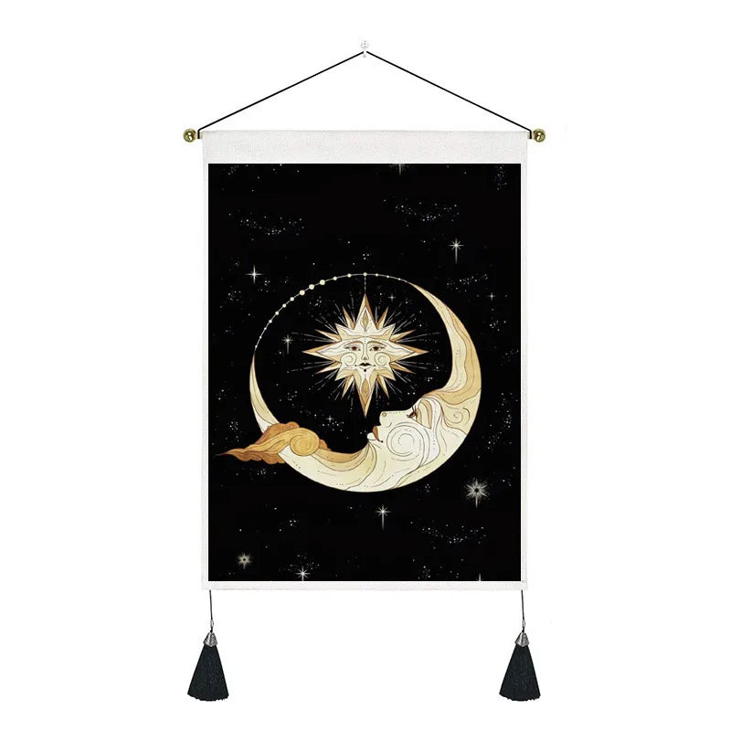 retro human starry sky moon polyester tapestry wall art