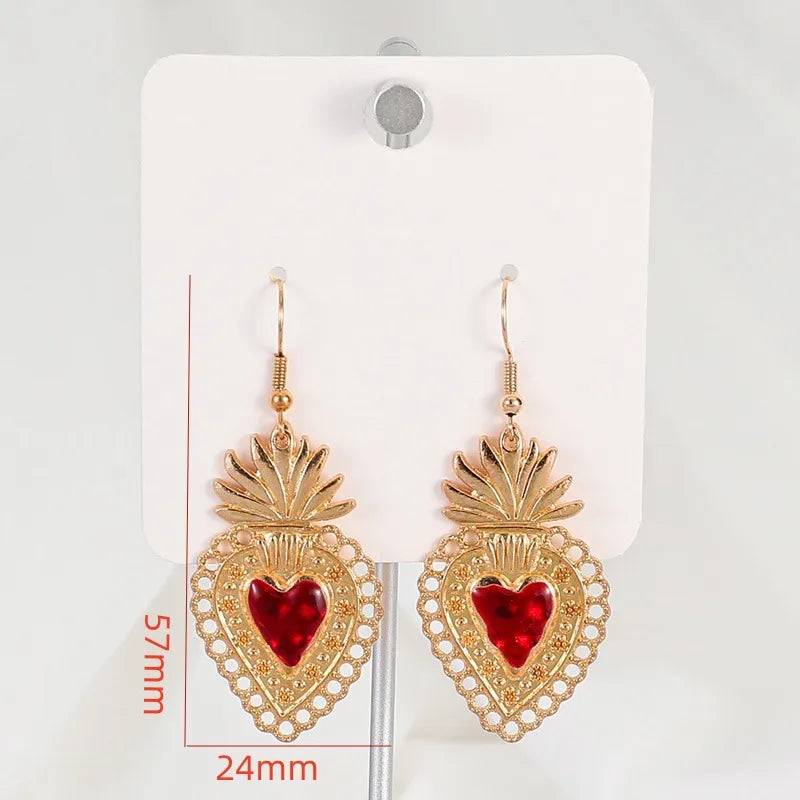 Gothic Style Red Heart Pendant Earrings Alloy Jewelry Accessories Street Stall Night Market Dropshipping Ear Hooks RG2