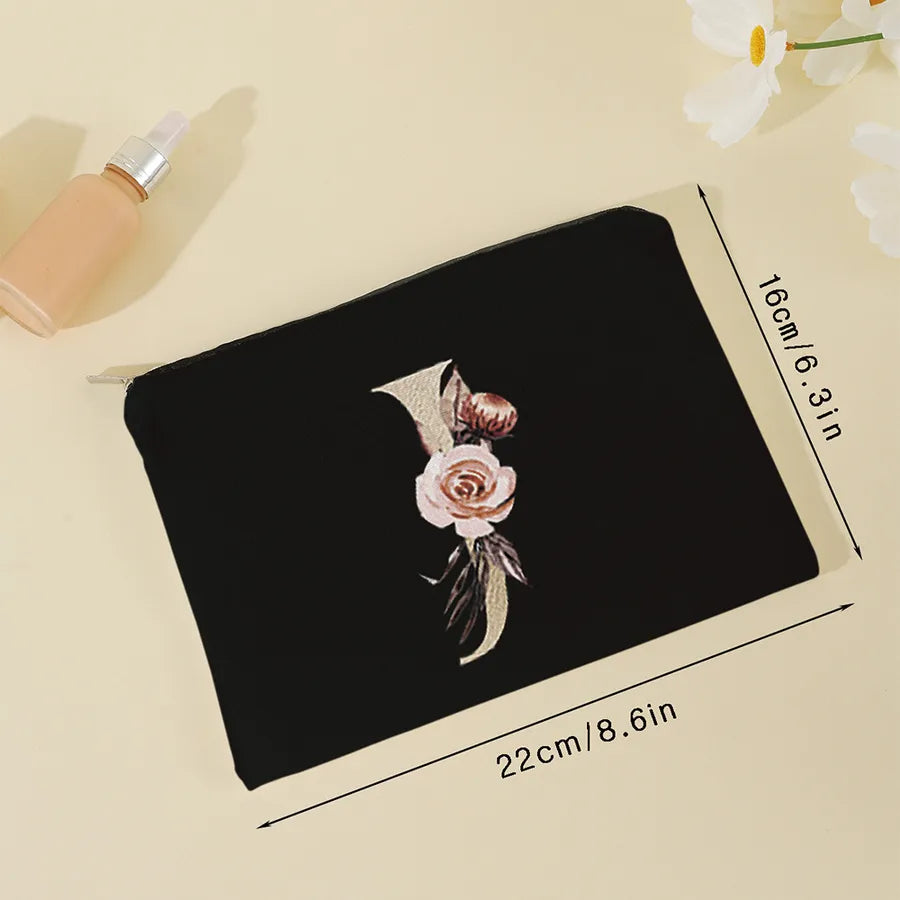 vintage style letter flower polyester square makeup bags