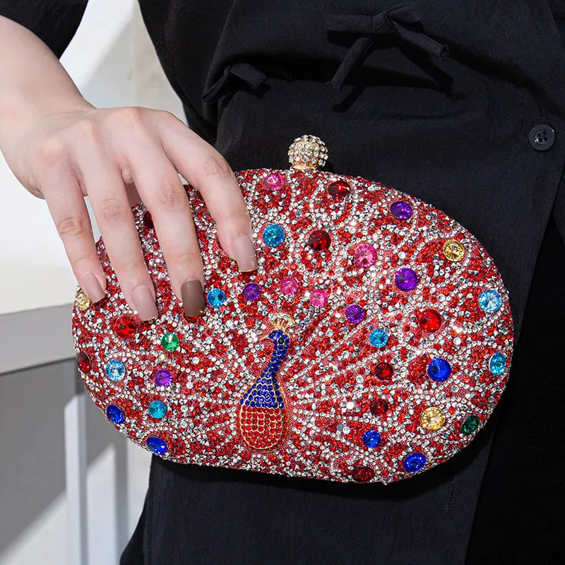 Rhinestone Metal Peacock Oval Evening Bags