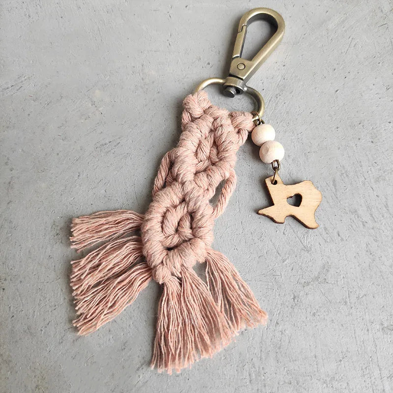 streetwear tassel alloy wood cotton unisex bag pendant keychain