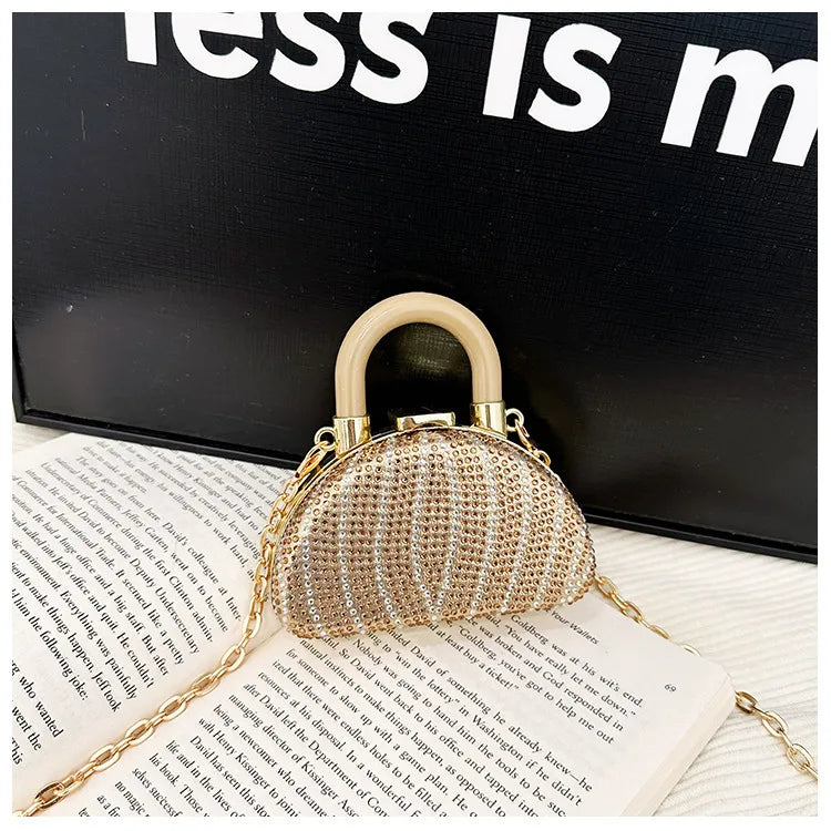 Women's PU Geometric Square Elegant Streetwear Lock Hollow Semicircle Round Square Lock clasp Handbag Crossbody Bag