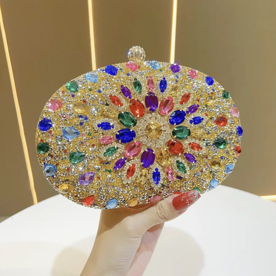 Elegant Diamond Embellished Mini Crossbody Evening Bag Luxury Polyester Round Cylinder Shape Fashion Chain Element