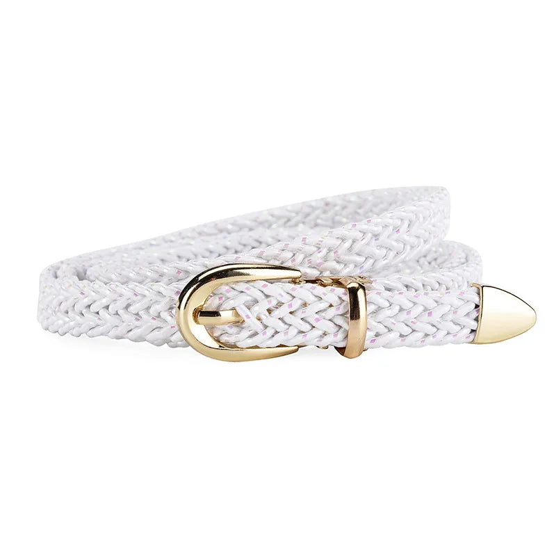 Sweet Solid Color Alloy Polyester Women's Woven Belts