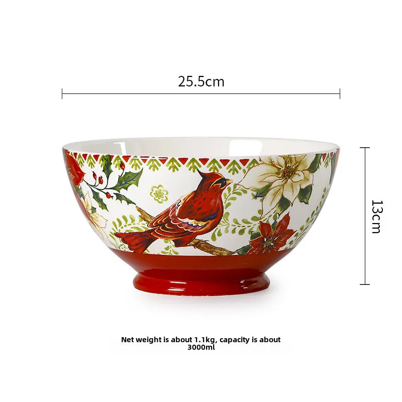 Style Plate Creative Christmas Red Bird Plate Hand-painted Flat Plate Distinctive Rectangular Tray Underglaze Color