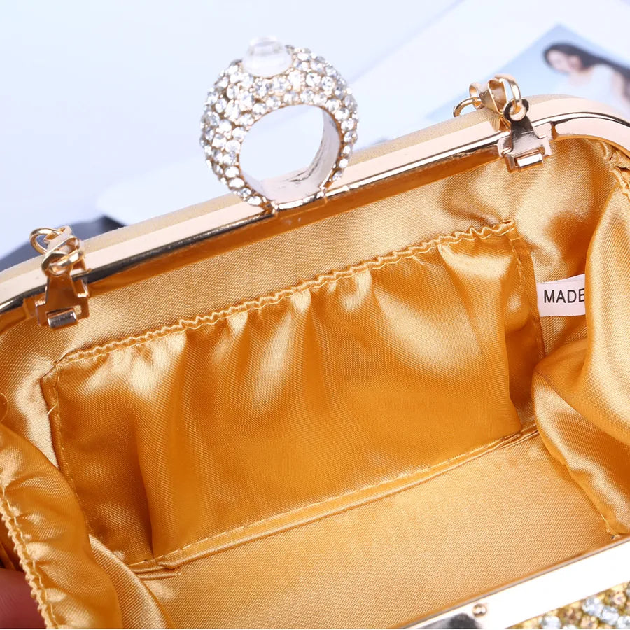 gold pu leather solid color rhinestone square evening bags