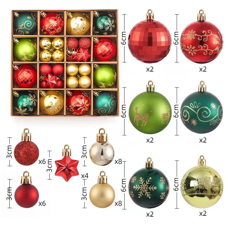 Christmas Decorations 44pcs Set Electroplated Painted Balls New Christmas Ball Christmas Tree Ornaments Simple Style Plastic