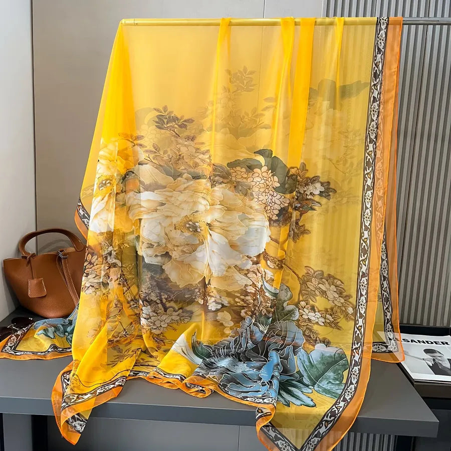 Women's Retro Flower Brocade Yarn Silk Scarf