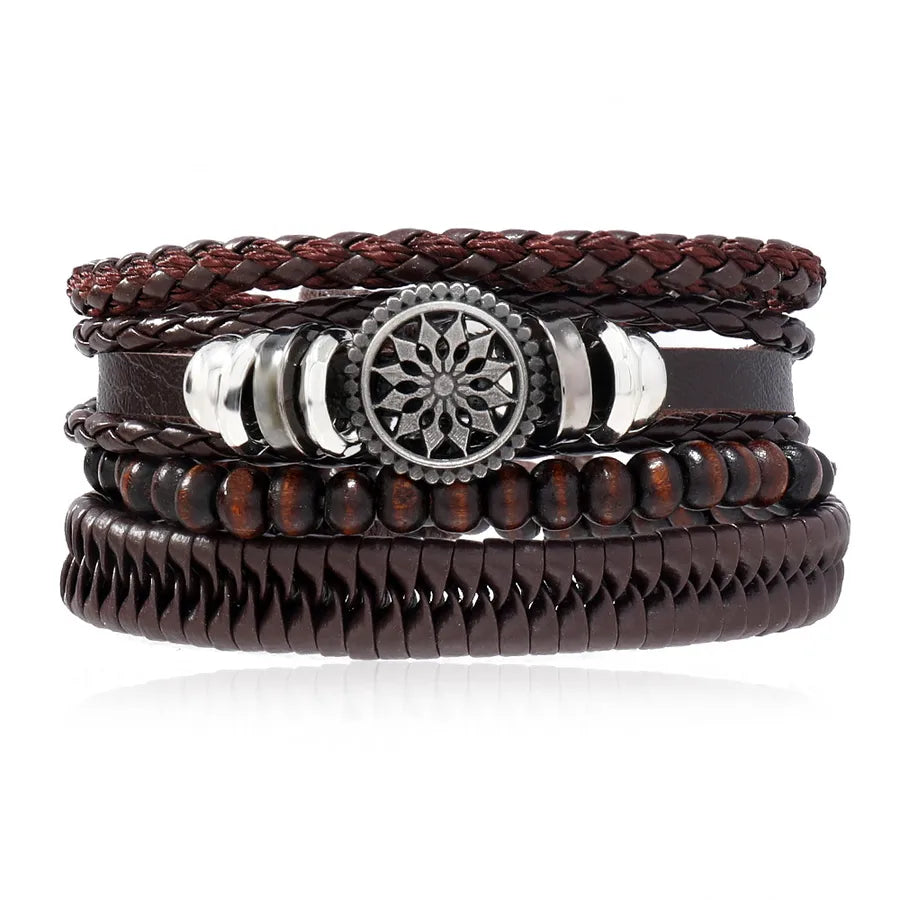 retro geometric pu leather knitting unisex bracelets