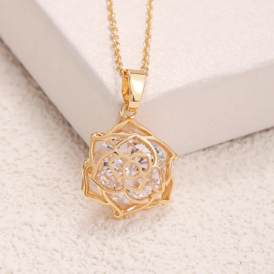 Wholesale Jewelry Elegant Flower 304 Stainless Steel Copper cable chain Pendant Necklace