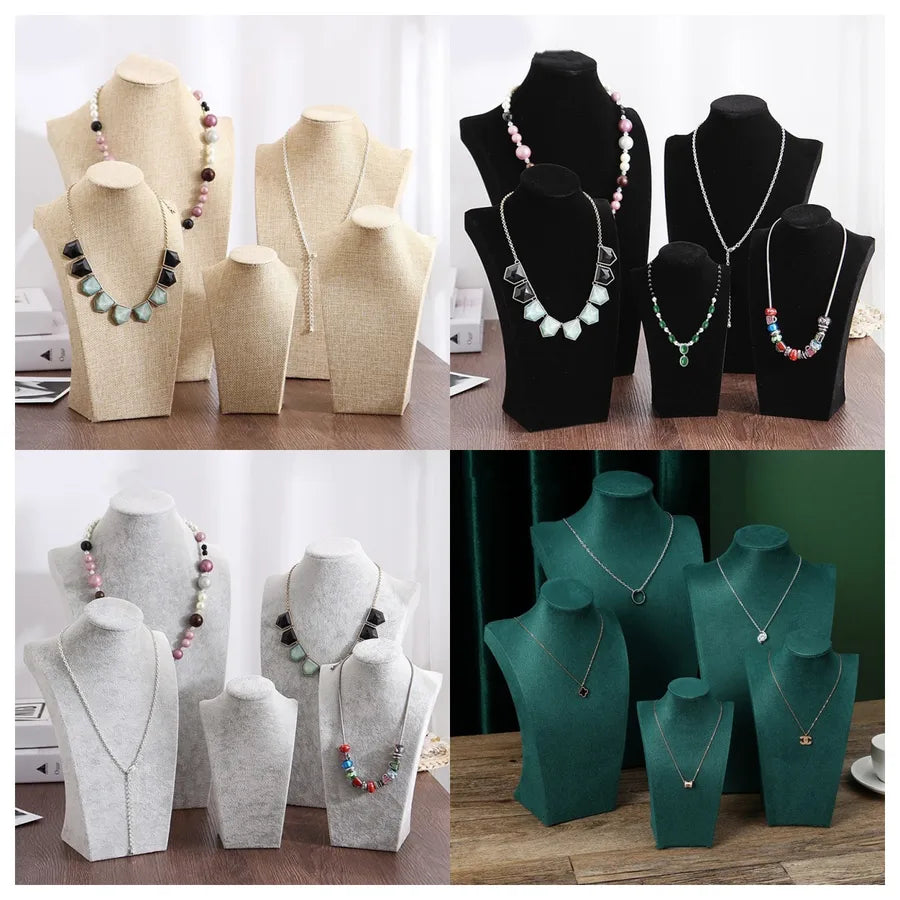Velvet Jewelry Necklace Display Stand Counter Top Portrait Neck Rack Props Showcase Velvet Fabric High-End Feel Independent Style