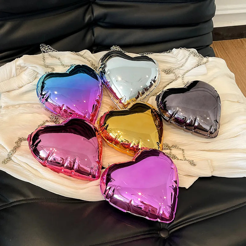 Gold Silver Pink Arylic Gradient Color Solid Color Heart-shaped Evening Bags