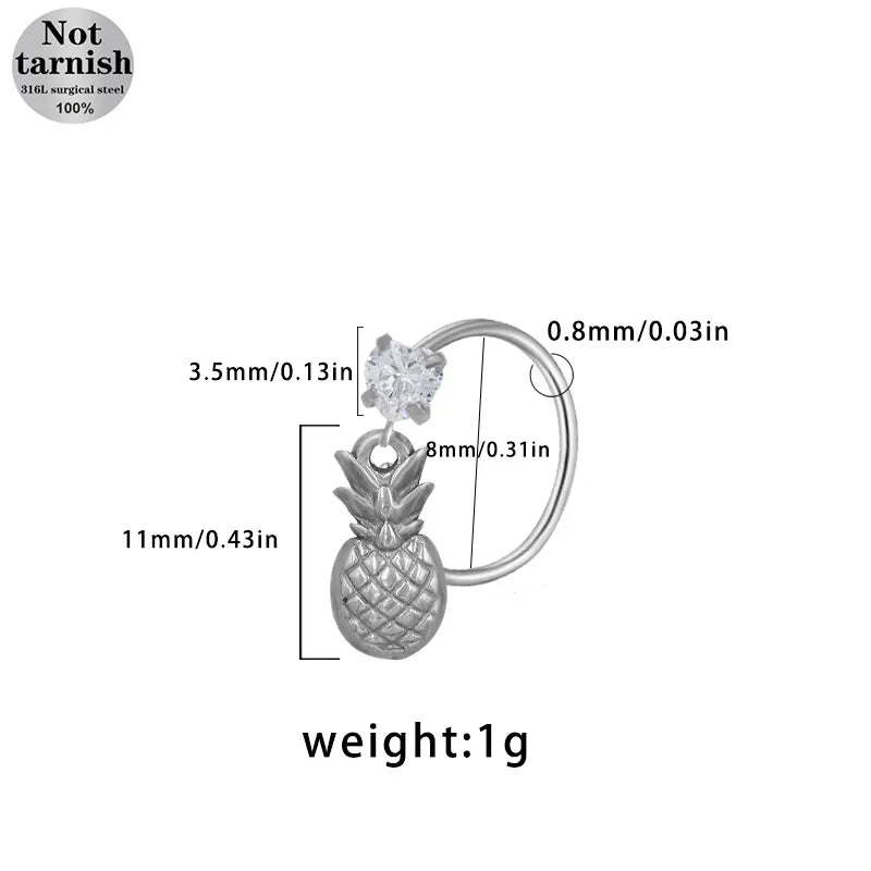 1 Piece Nose Rings & Studs Casual Simple Style Star Moon Fruit 316L Stainless Steel  Polishing Plating White Gold Plated Nose Rings & Studs