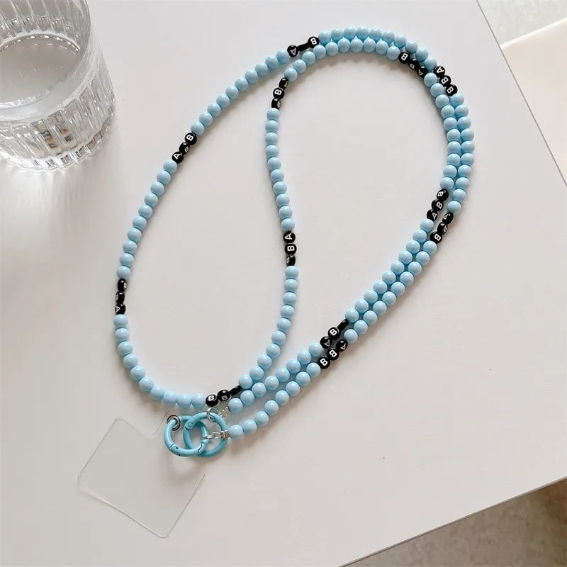Handmade Short Pearl Letter Phone Case Chain New Butterfly Knot Diy Women's Chain Accessories Elegant Simplicity Mobile Cover
