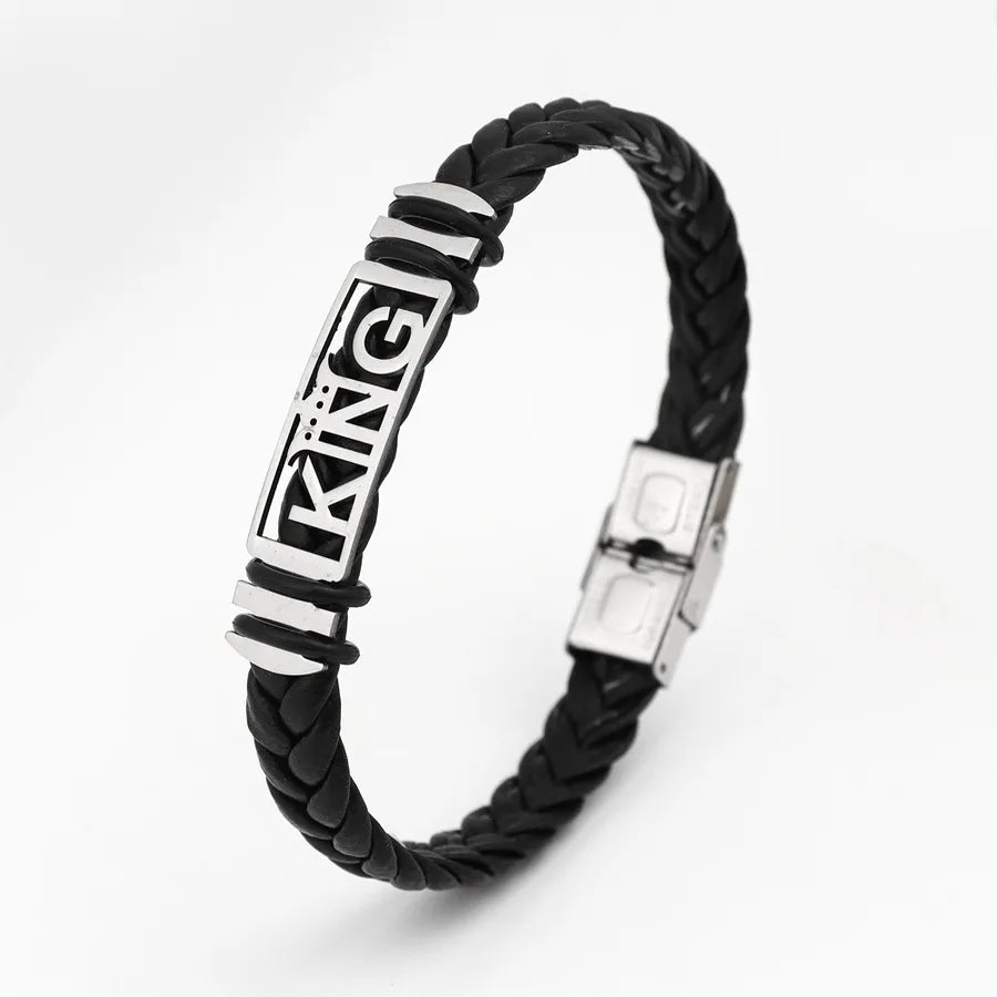 Retro Punk Solid Color 304 Stainless Steel Pu Leather Plating Men's Bangle Men Cord & Leather Bracelets