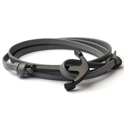 retro ethnic style anchor alloy leather rope polishing plating men's bracelets