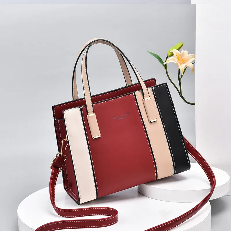 women's pu leather color block elegant streetwear bucket zipper handbag bucket bag