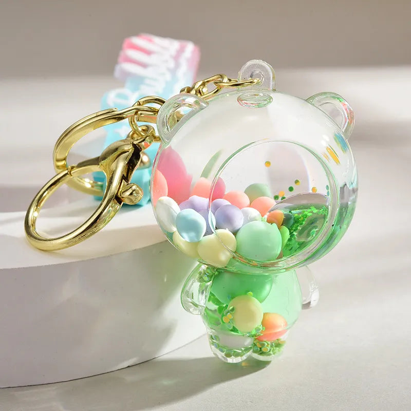 liquid oil keychain wholesale cars and bags ornaments cute quicksand bear couple key chain accessories small pendant