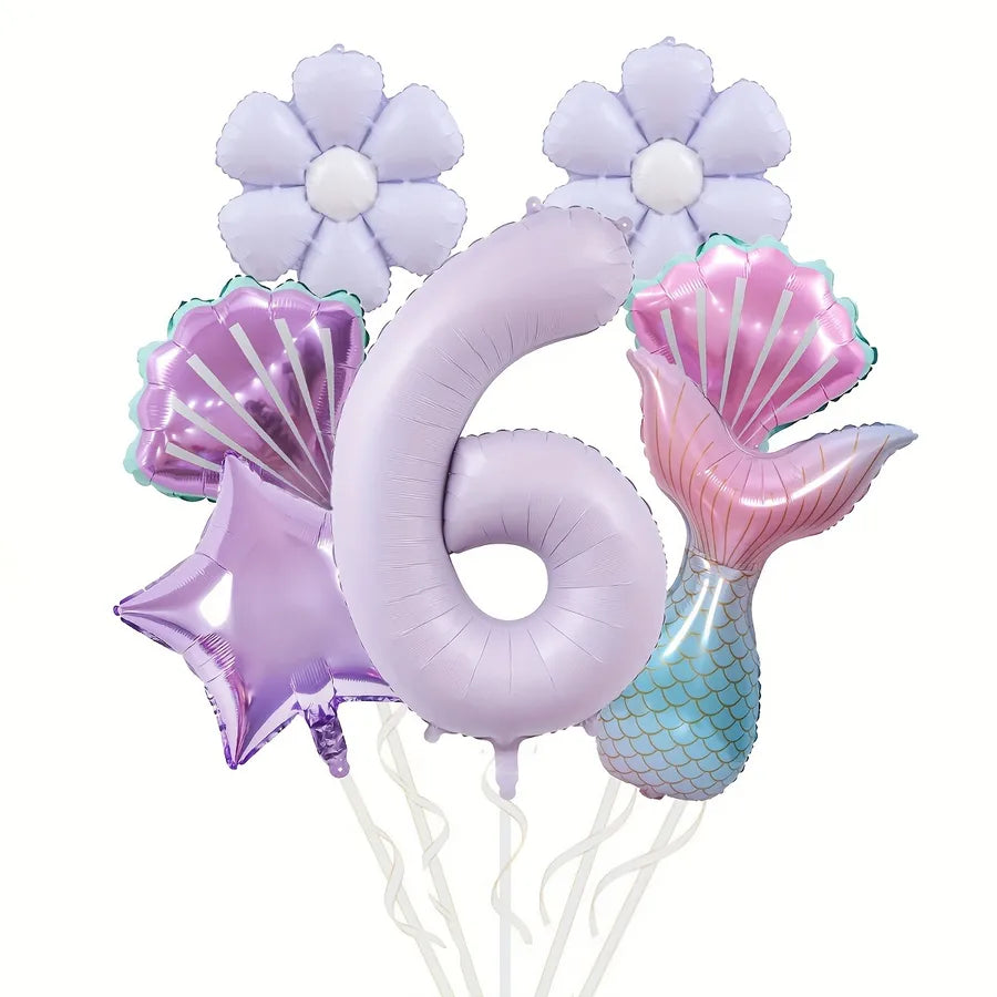 Mermaid Theme Balloon Set Daisy Aluminum Foil Balloon Bouquet Birthday Party Scene Decoration Props Tail Shell Balloons