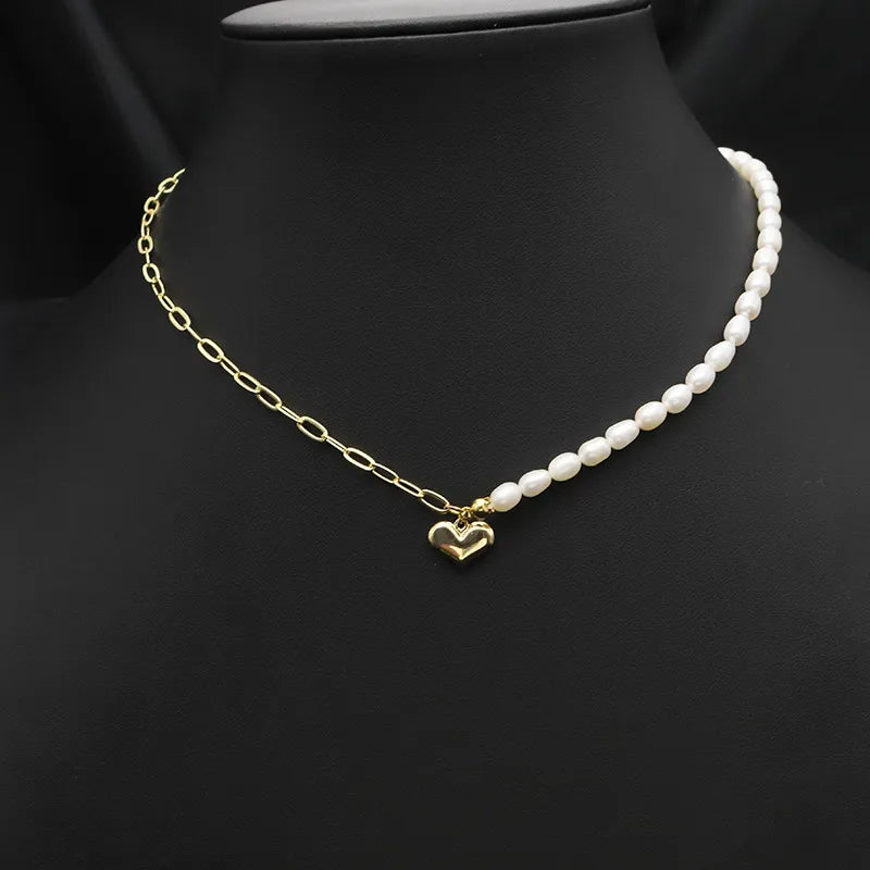 original design heart shape flower freshwater pearl plating 18k gold plated necklace
