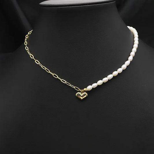original design heart shape flower freshwater pearl plating 18k gold plated necklace