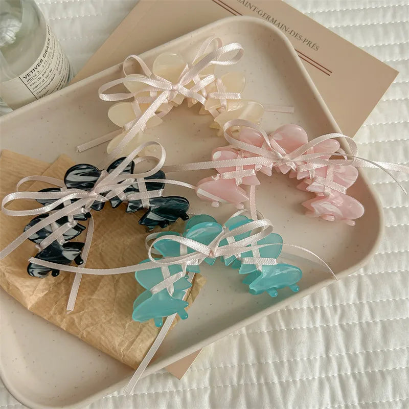 Ballet Style Acetate Hair Clip Shark Clamp Women's Sweet Butterfly Knot Hair Accessories For Back Of Head Hair Grabbing