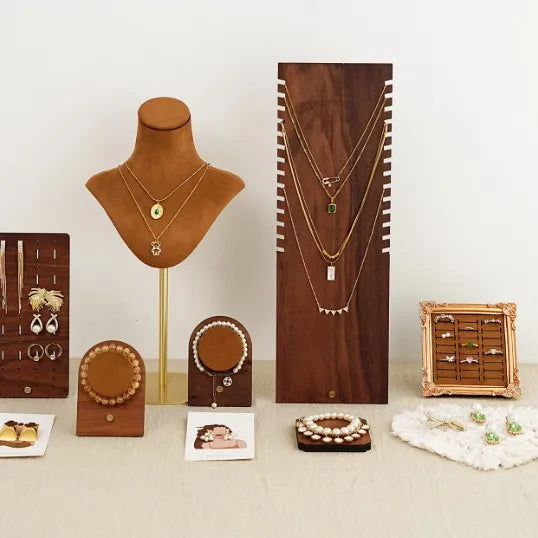 Adjustable Brown Jewelry Display Stand Necklace Bracelet Earring Storage Photography Props Ornament High-End Sensation Print