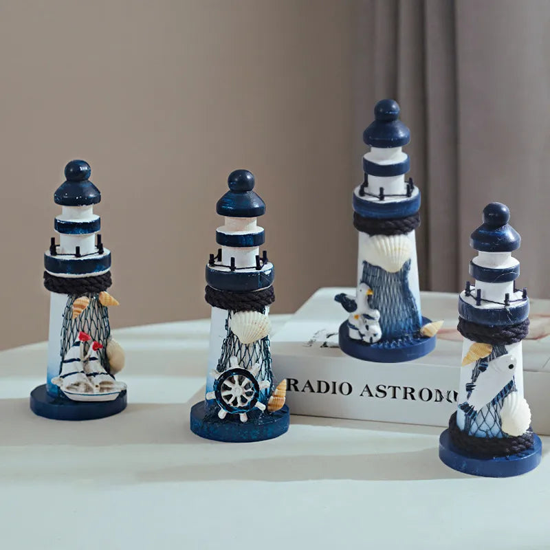 Mediterranean Style Wooden Stamper Ocean 13cm Small Lighthouse Decoration Creative Gift Shooting Props