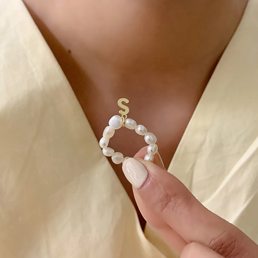 Retro Letter Freshwater Pearl Rings In Bulk