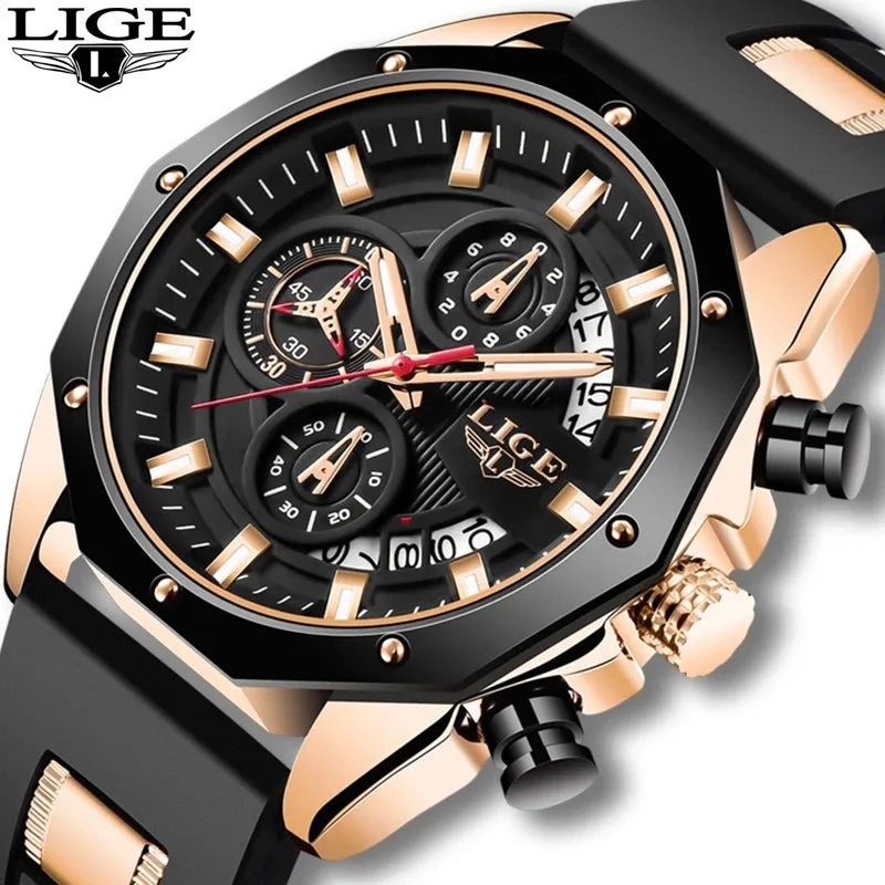 LIGE/LIGE 8908 sports quartz watch multifunctional six-pin calendar student youth Polygon Watch