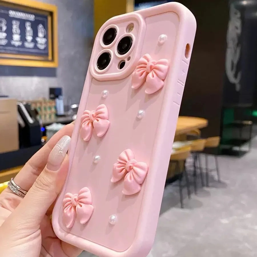 Pearl Butterfly Knot Phone Case For Apple 16Promax 15Plus 14Day Eye Stair 13Blow 12Soft TPU Material Matte Finish Personality Design