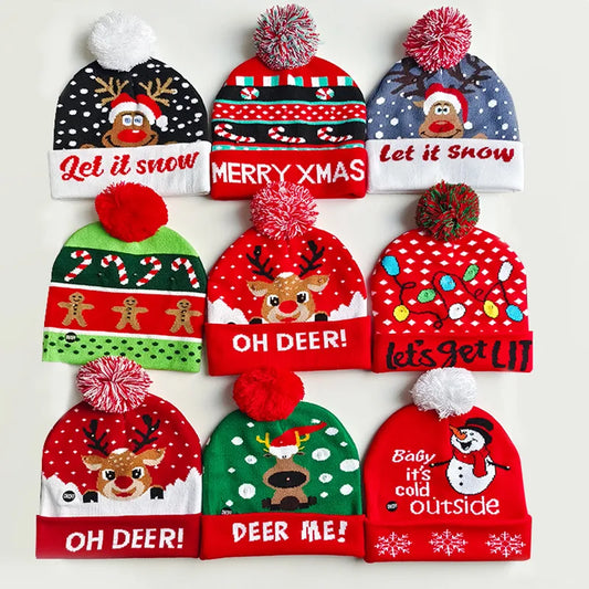 In Stock  Christmas Hat with Light Led Seven-Color Lights Adult Jacquard Hat Woolen Cap Men's and Women's Knitted Hat