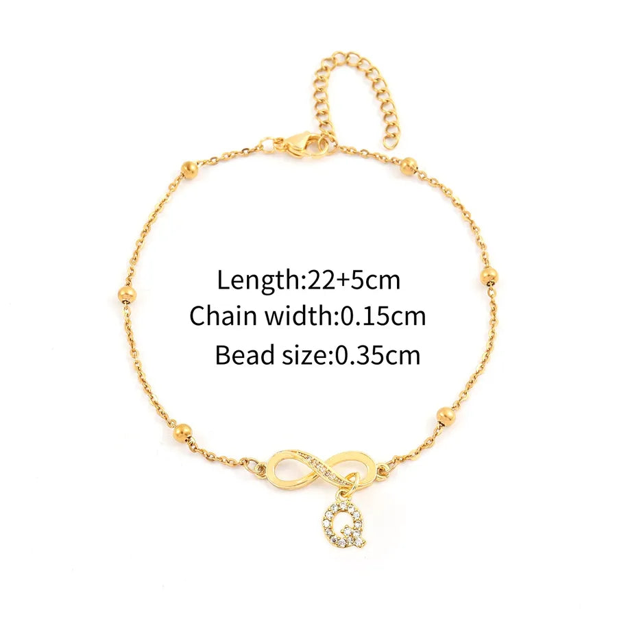 Wholesale Jewelry Simple Style Classic Style Letter Infinity 201 Stainless Steel Copper Zircon Anklet