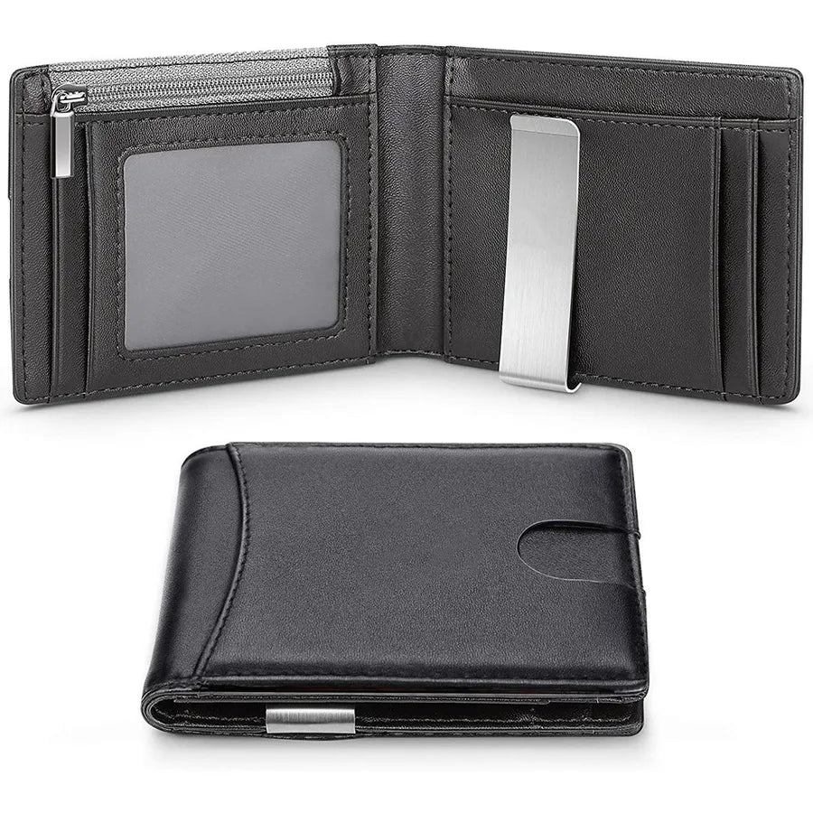 men's solid color pu leather zipper small wallets