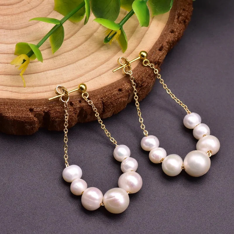 1 Pair 18K Gold Plated Freshwater Pearl Copper Zircon Flower Drop Earrings