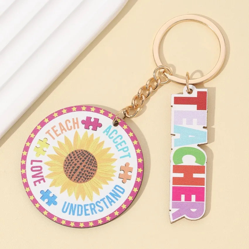 Modern Style Letter Wood Teachers' Day Unisex Keychain